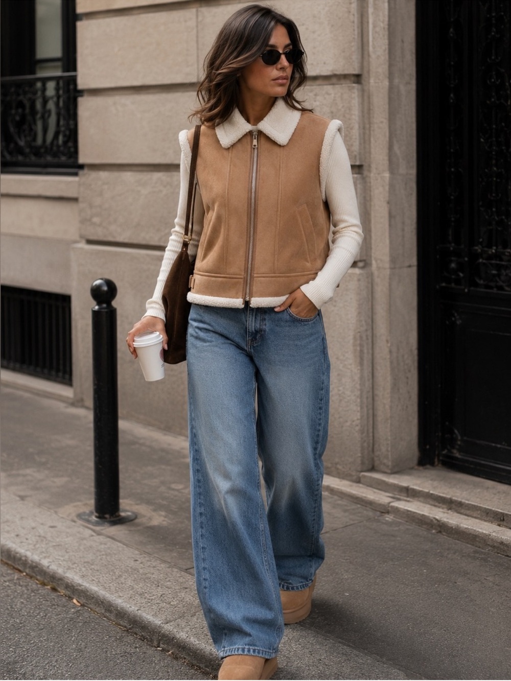 ZARA faux suede and faux sherpa vest sleeveless jacket